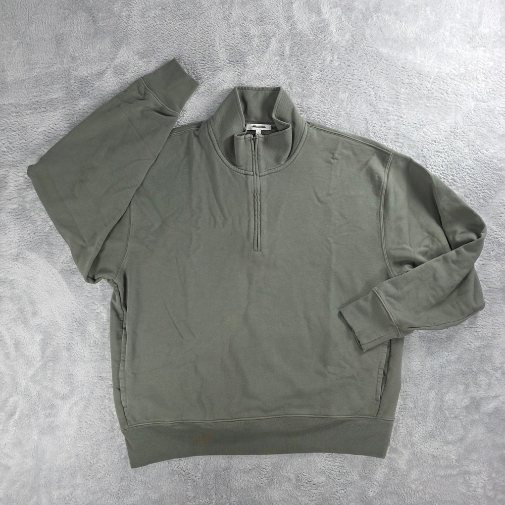 Madewell Mens Large Sage Green Quarter Zip Sweatshirt NZ245 Cotton French Terry